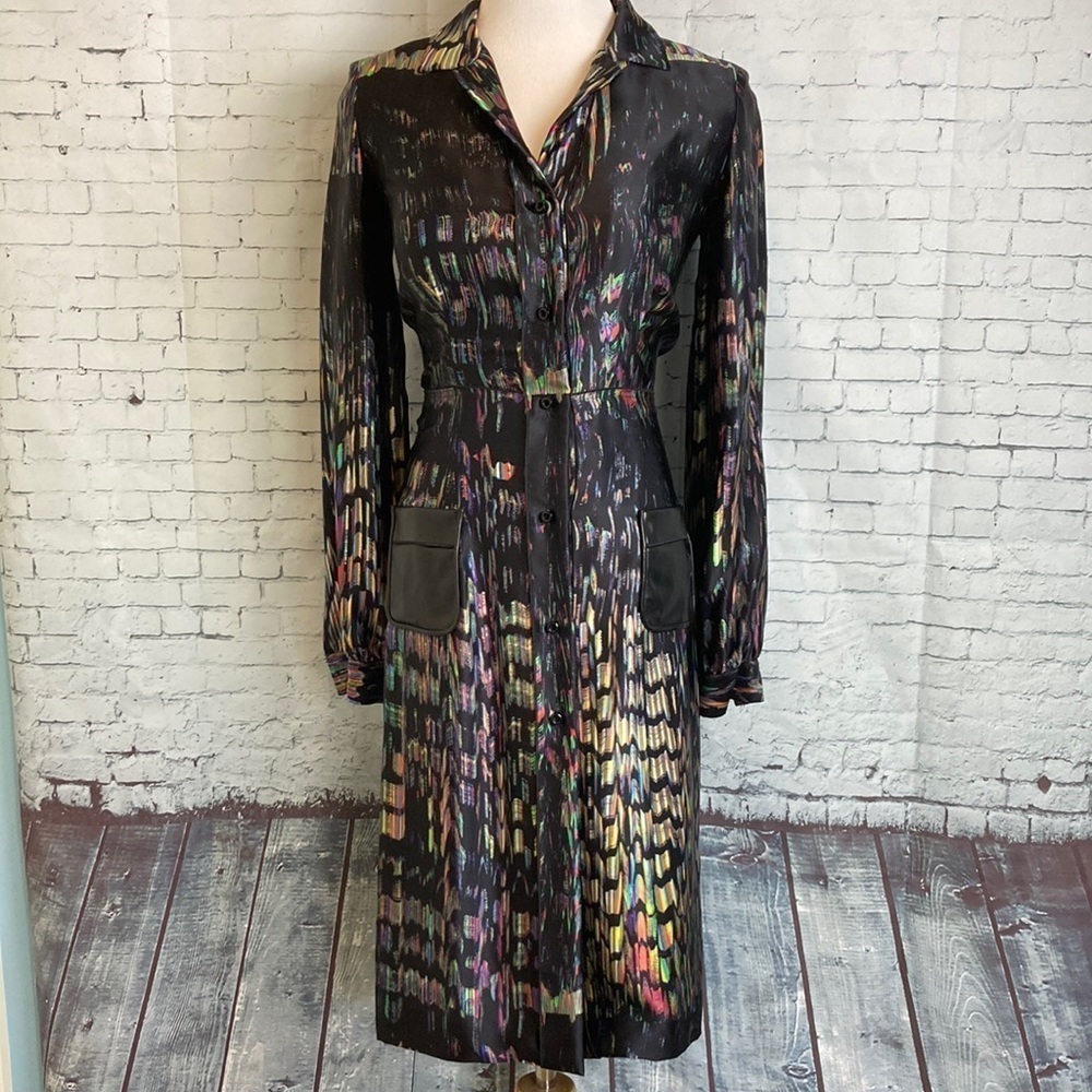 GILES Cinq a Sept SILK Dress Sz 40 US 4 Psychedelic Iridescent Maximalist Luxe
